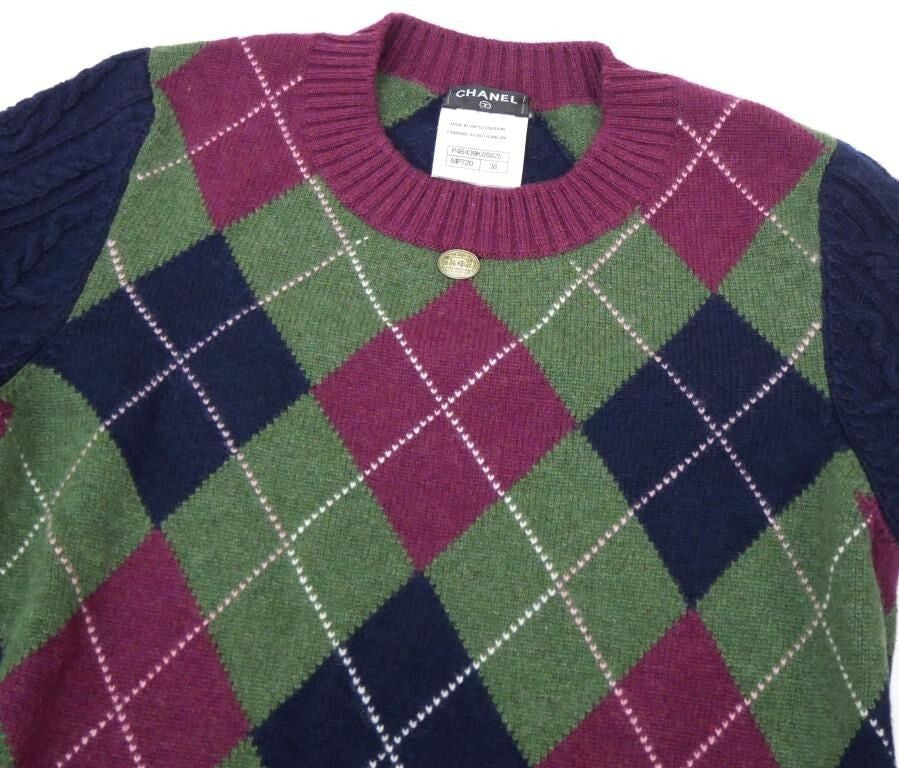CHANEL Argyle Crew neck Knit Sweater size 38 Multicolor Women's cashmere Used