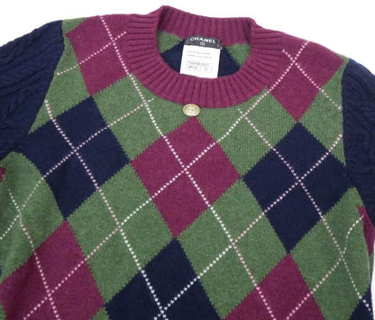 CHANEL Argyle Crew neck Knit Sweater size 38 Multicolor Women's cashmere Used