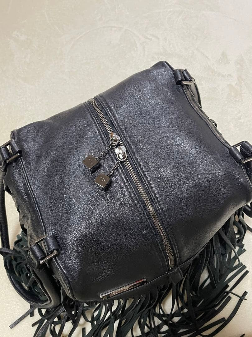 GILLI Fringe Cube Handbag Tote Bag Purse Leather in Black USED Good Condition