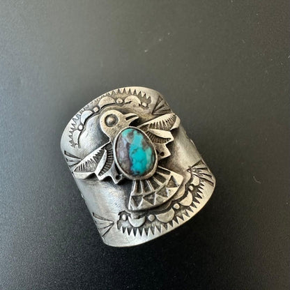 Navajo LFC Bisbee Turquoise Thunderbird Ring US 11.7