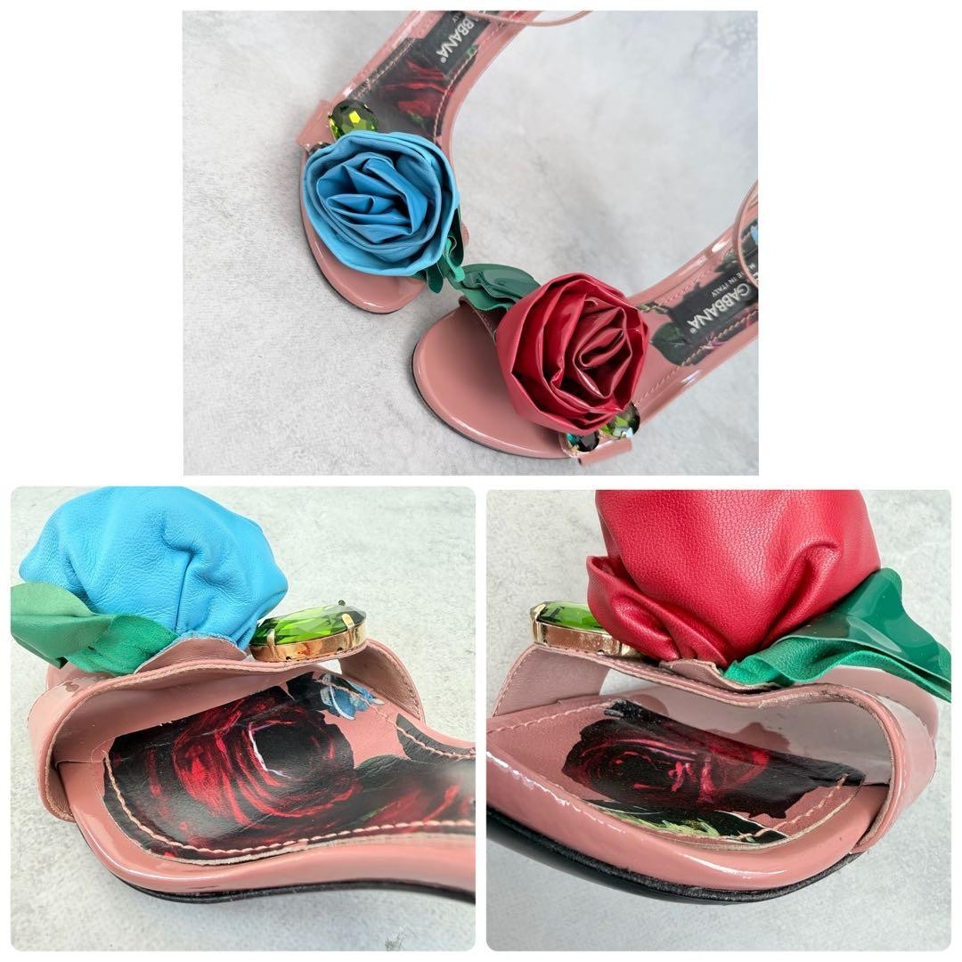 DOLCE & GABBANA Ankle Strap Rose Heels Sandals Women Size 37 US 7 Pink Red Blue