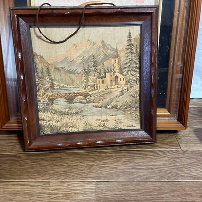 Showa Retro Wooden Frame Church Embroidery Painting Embroidery Art Painting