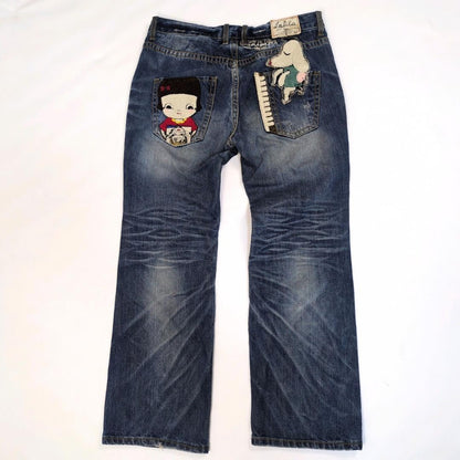 LOLITA JEANS Yoshitomo Nara denim jeans Size XXL Rare Design Embroidery