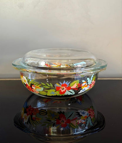 Retro Pop Glass Bowl Casserole with Lid Pyrex Floral Rare Vintage Collectible