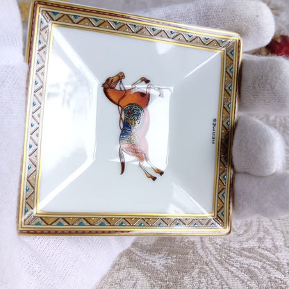 Hermes Cheval d’Orient Mini Plate Tray Porcelain Oriental Theme Decor Rare Used