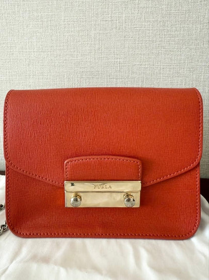 Auth FURLA Metropolis Red Leather Shoulder Bag