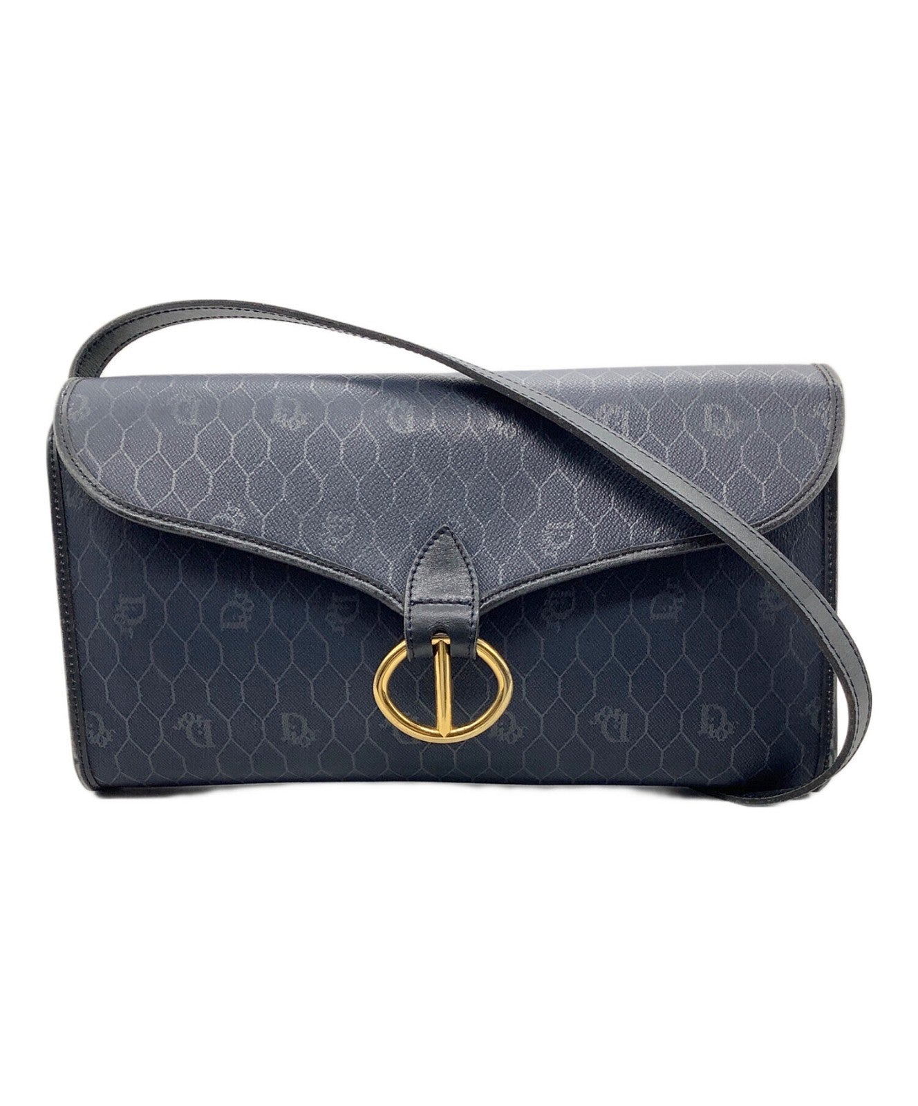 Dior Honeycomb Shoulder Crossbody Bag Navy Canvas Leather Vintage Authentic
