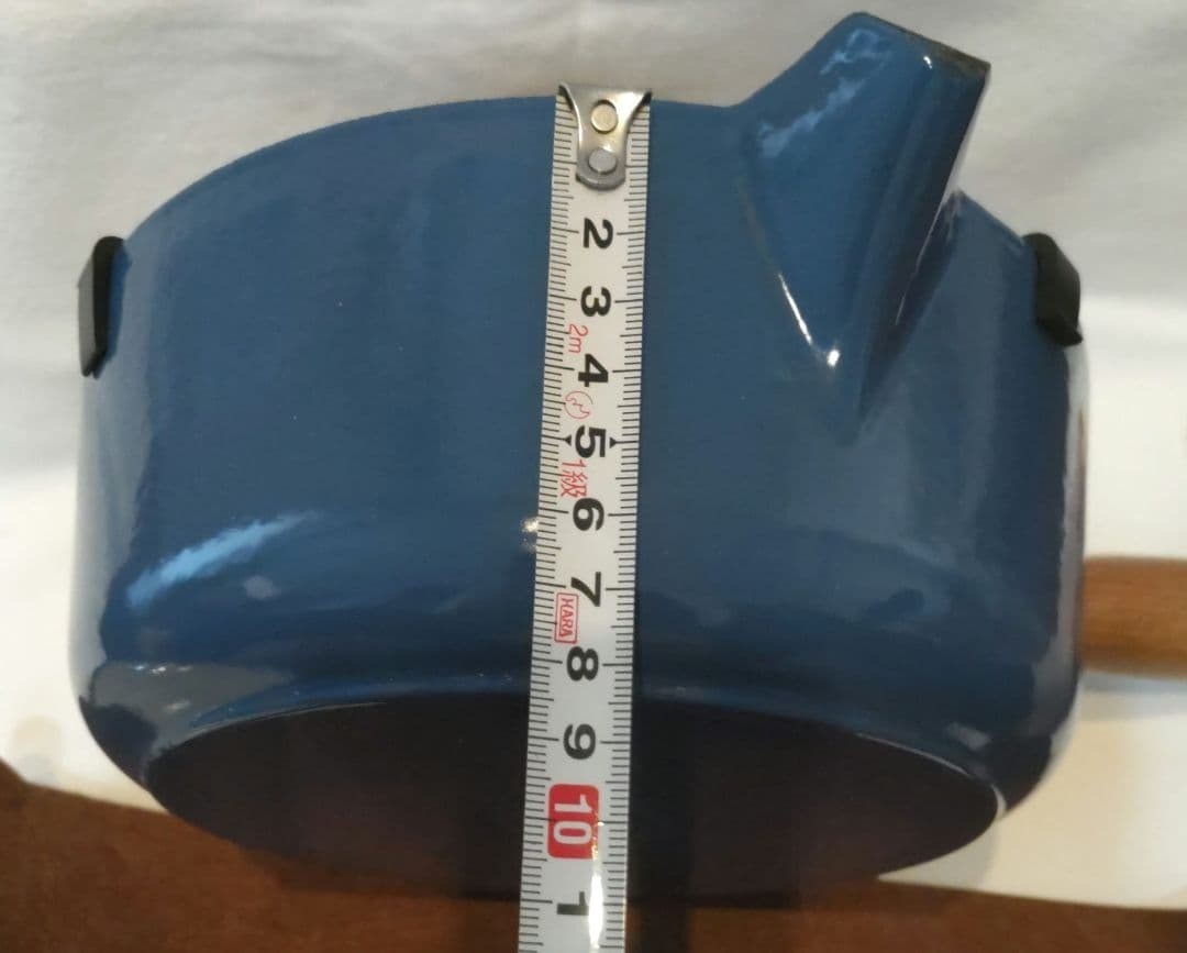 LE CREUSET 20cm Wood Handle Enameled Saucepan Blue Vintage Collectible Pot