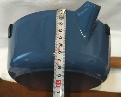 LE CREUSET 20cm Wood Handle Enameled Saucepan Blue Vintage Collectible Pot
