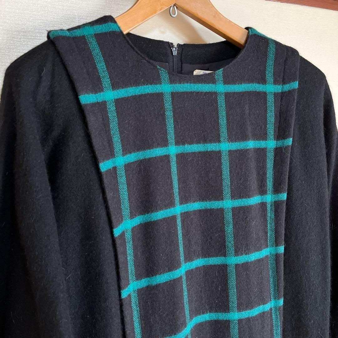 Mari Mura Black Turquoise Check Dress Wool Retro Mari Mura