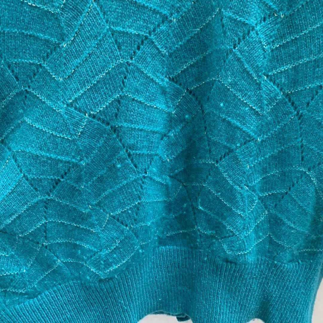 Turquoise knitted pattern cardigan with sequinned trim, size L