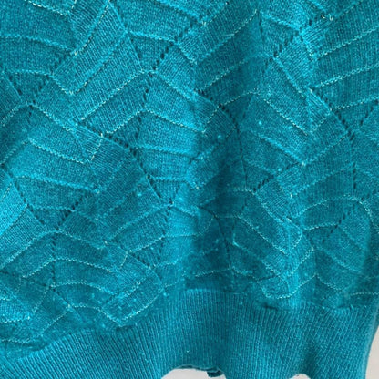Turquoise knitted pattern cardigan with sequinned trim, size L