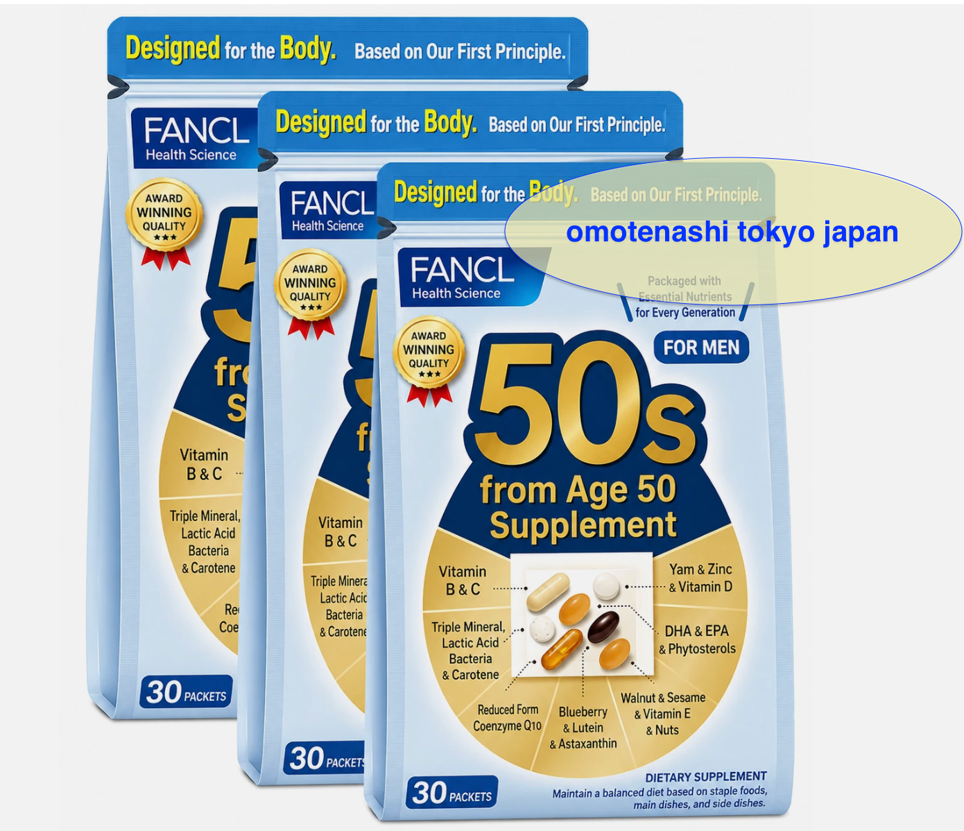FANCL Supplements for 50's Men Vitamin Q10 Lutein Nattokinase 30 bags x 3 set JP
