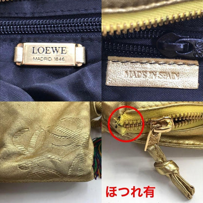 Authenticated LOEWE Nappa Flamenco Tassel Crossbody Gold Leather Bag Good