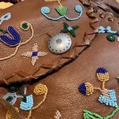 Ralph Lauren Western Fringe Concho Shoulder Bag Bead Embroidery Brown Used Rare