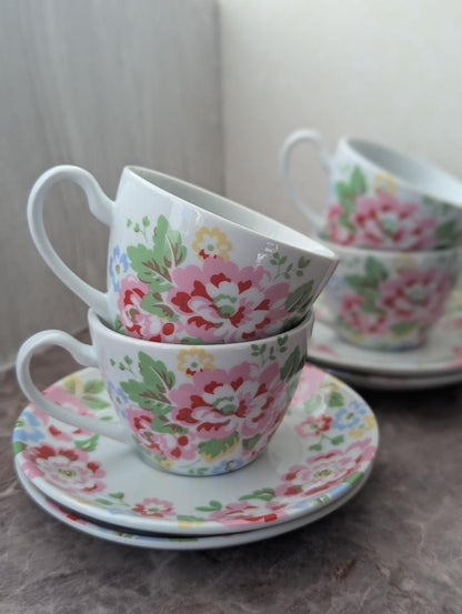 CathKidston Cup & Saucer Set 4 Pieces Vintage Excellent Condition