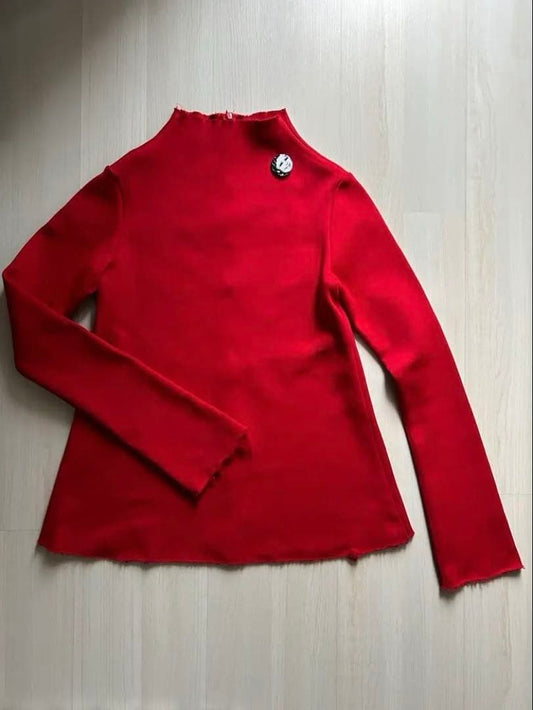 Charles Anastase Red High Neck Long Sleeve Top M - Fringe Design