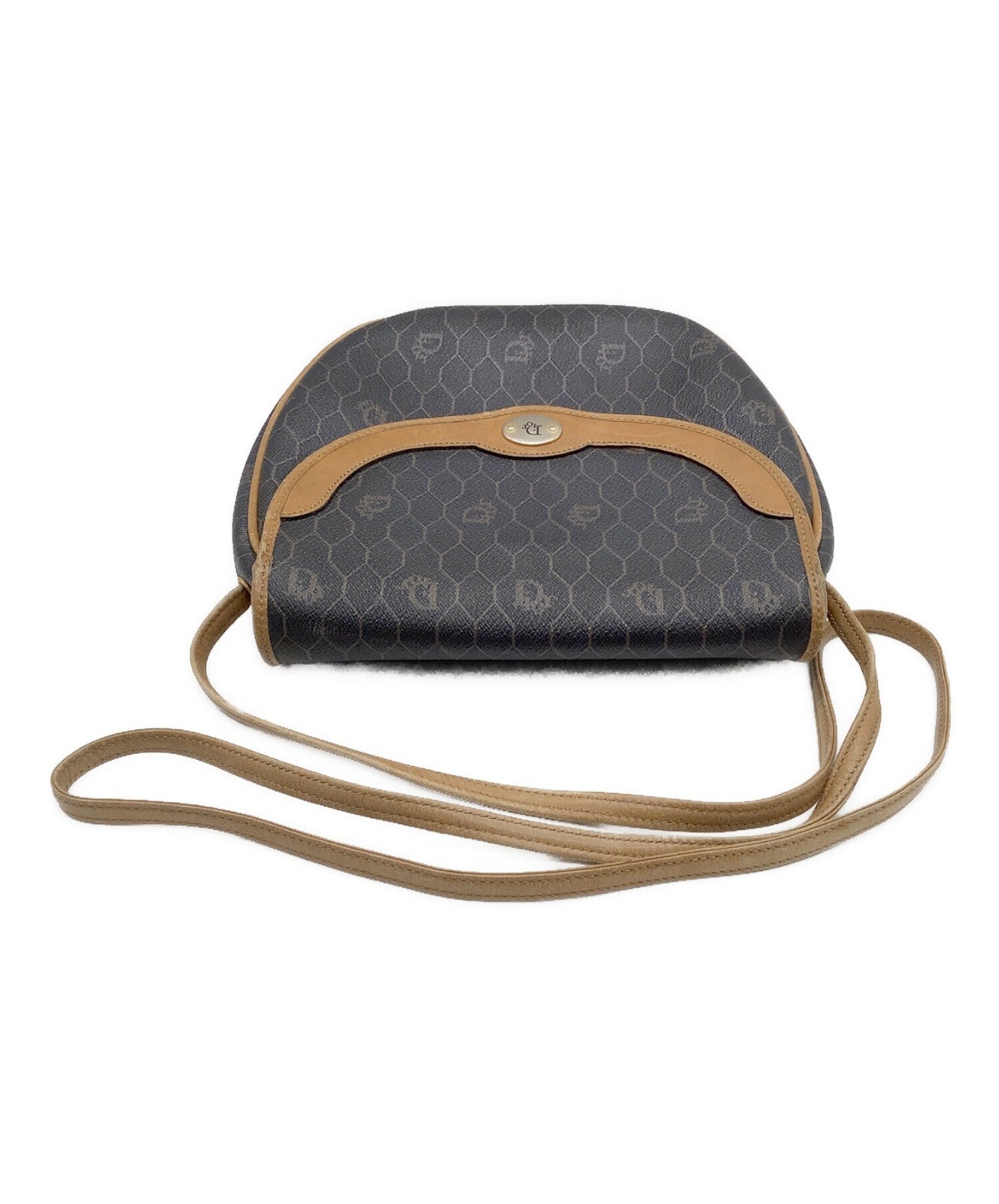 Dior Honeycomb Shoulder Crossbody Bag Brown Canvas Leather Vintage Auth