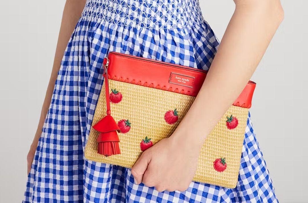 Kate Spade Tomato Clutch Bag Straw Summer Novelty embellished Clutch bag