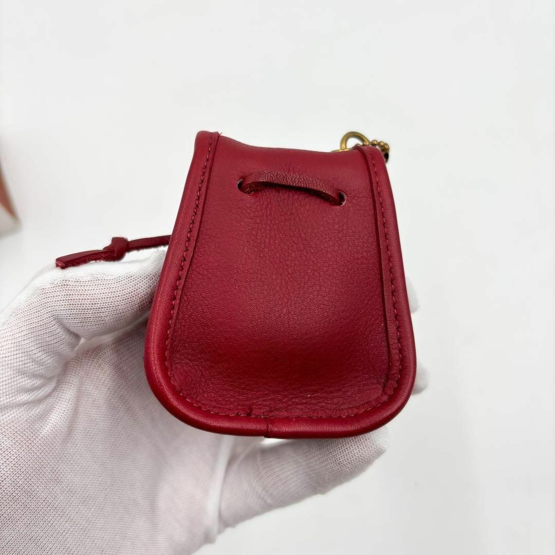 COACH Red Mini Coin Purse Keychain Turn Lock Leather Charm w/Box Vintage Japan
