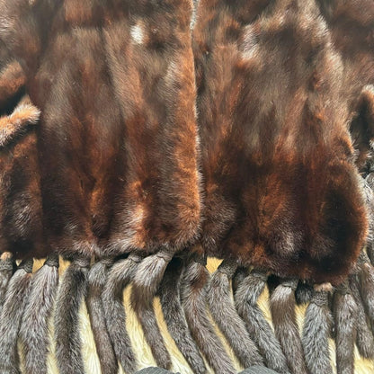 Rare SAGA MINK ROYAL Brown Fringe Shawl Poncho Large