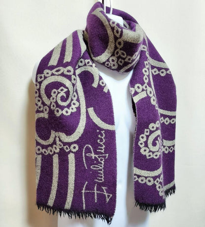 Emilio Pucci Wool scarf, purple, Italy Neck Warmer Fringe multipurpose