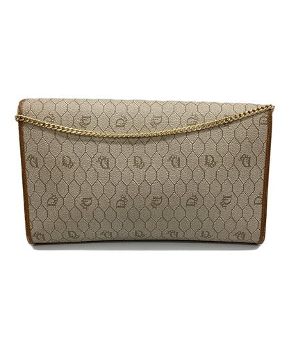Dior Honeycomb Chain Shoulder Crossbody Bag Beige Canvas Leather Vintage Auth