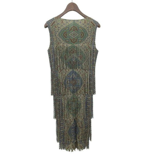 Pleats Please Issey Miyake Dress Tiered Fringe Pleated Size 3 Multi-Pattern