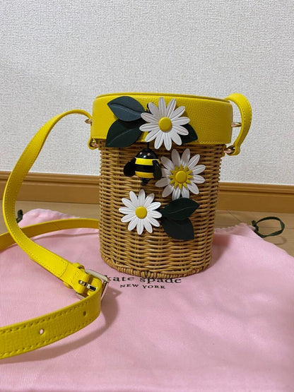 Kate Spade BUZZ HONEY POT Crossbody BEE Wicker Yellow Bag