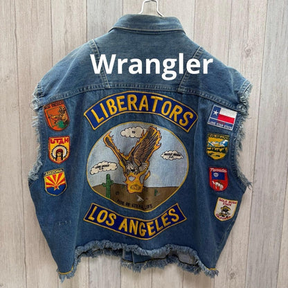 Wrangler Men Denim Vest Patch Vintage Limited Edition Rare Model American Casual