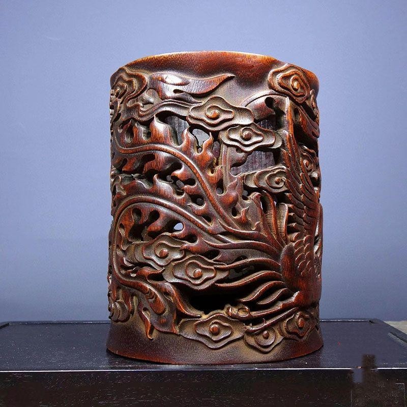 Bamboo Carving Ryuho Pencil Case Calligraphy Tool Stationery Crafts Art Ornament