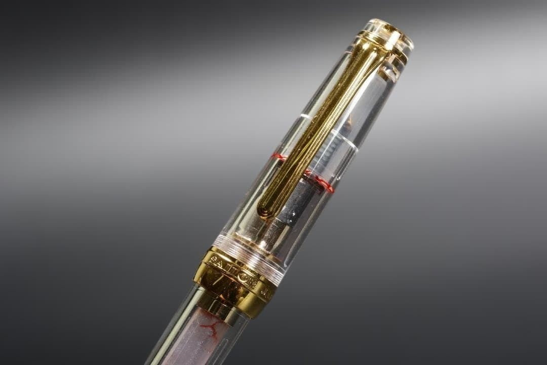 Sailor 1911 Fountain Pen 14K Gold Nib H-F Clear Red Demonstrator Vintage