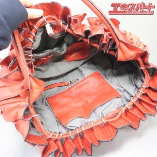 Lupo Barcelona Abanico Red Purse Frill Tote Bag Leather Used