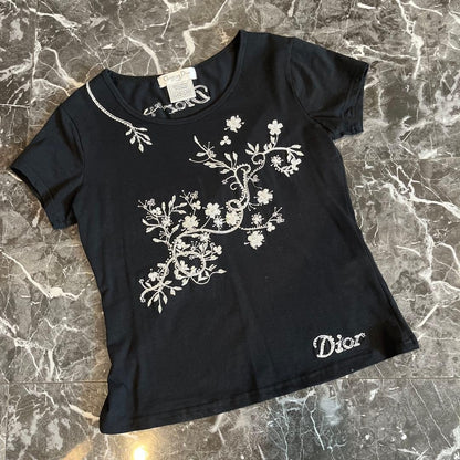 USED DIOR T-SHIRT WITH FLORAL EMBROIDERY AND BEADS GOOD