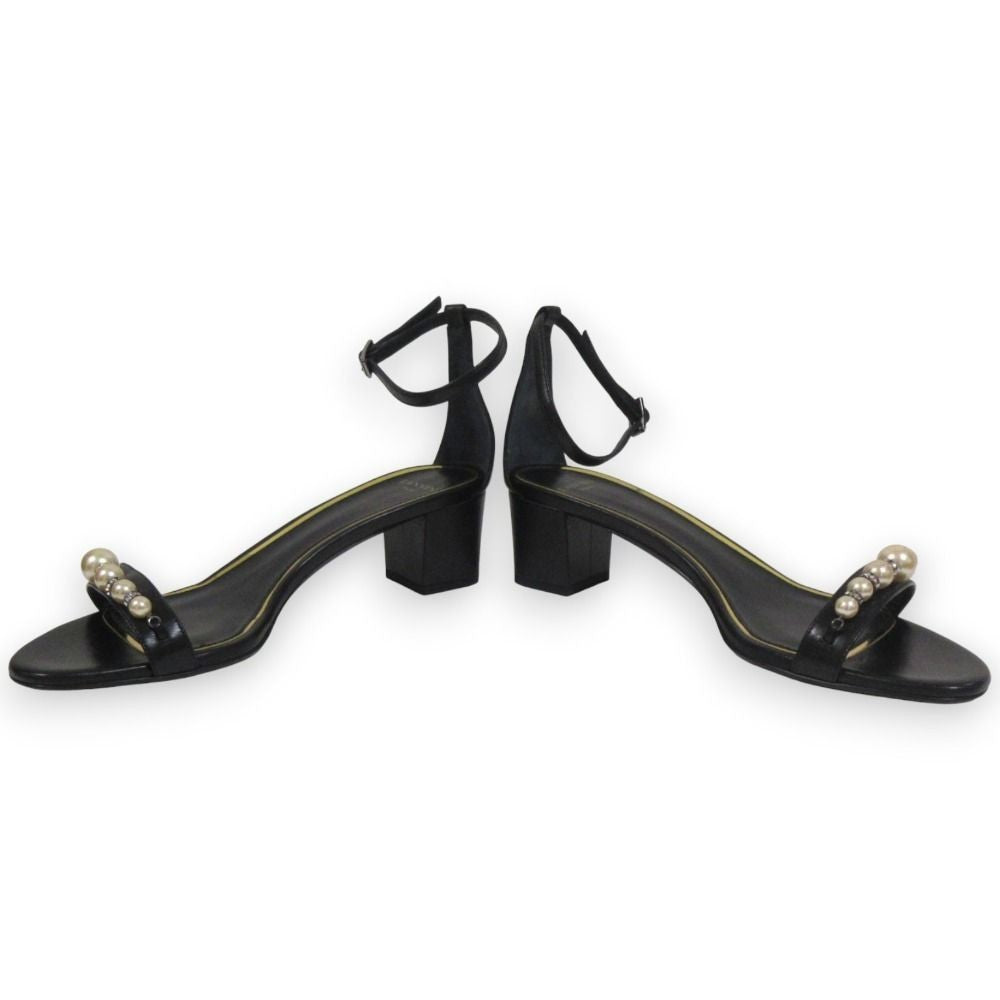 LANVIN Faux pearl embellished ankle strap sandals 40.5 Black Women USED