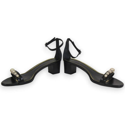 LANVIN Faux pearl embellished ankle strap sandals 40.5 Black Women USED