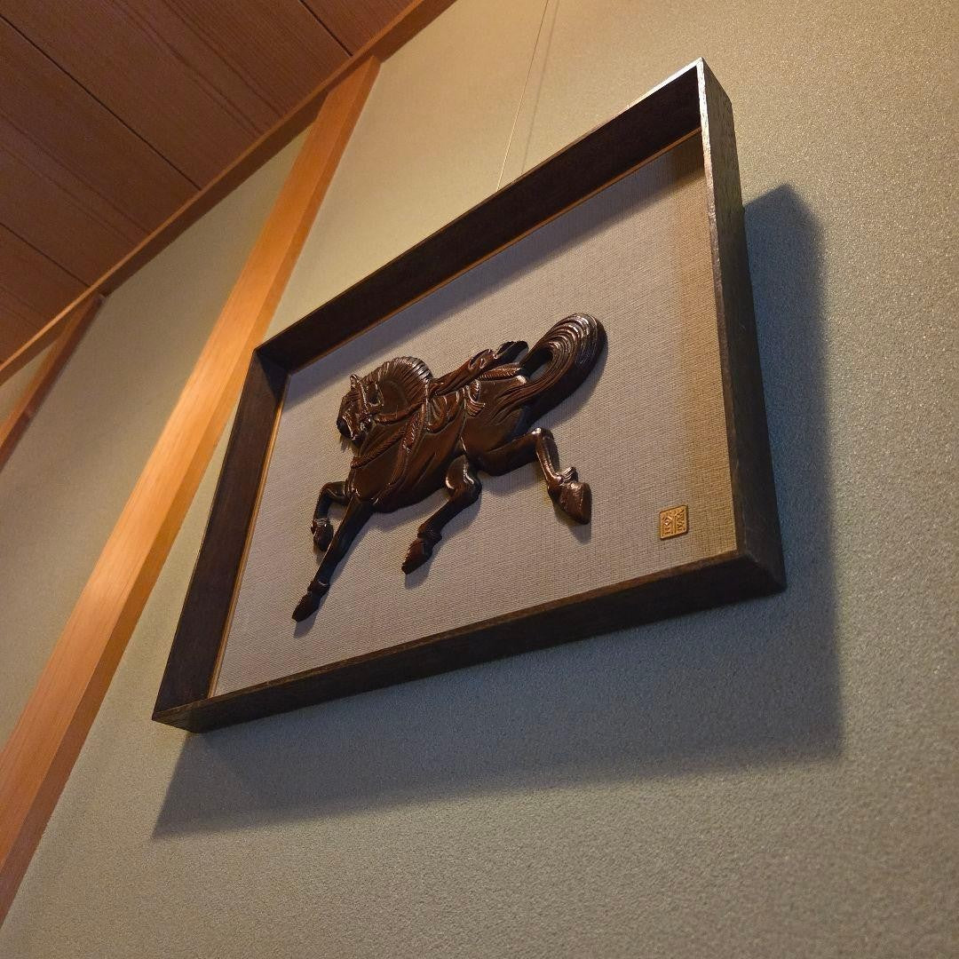 Showa Retro Vintage Lucky Horse Wooden Frame Genroku Horse