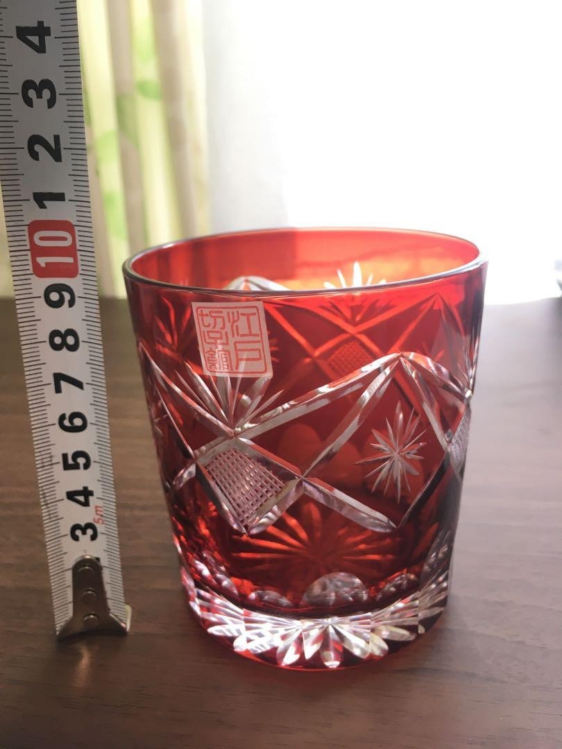 Edo Kiriko Red Crystal Glass with Intricate Design High-Quality Japanese Craft