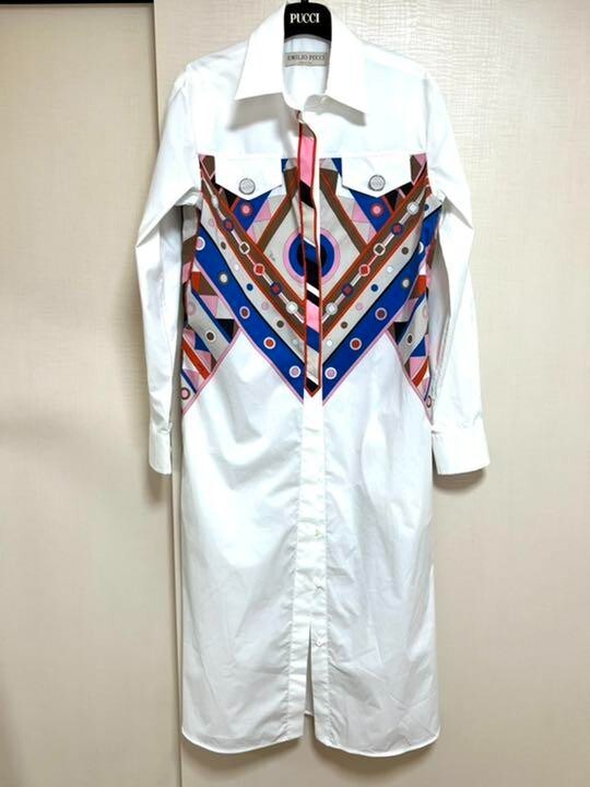 Emilio Pucci shirt dress Women's Size 40 Cotton White Long Sleeves Italy New