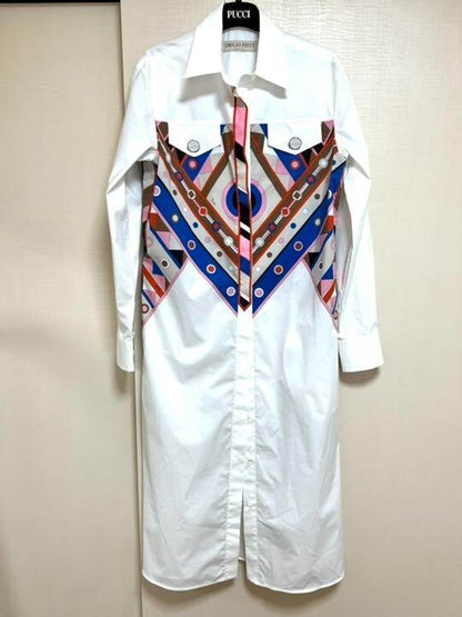 Emilio Pucci shirt dress Women's Size 40 Cotton White Long Sleeves Italy New