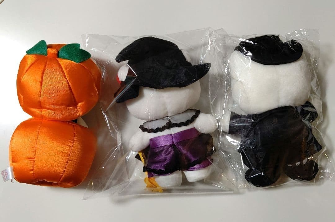 Used Hello Kitty Halloween Plush Set Pumpkin, Witch & Sorcerer Plushies