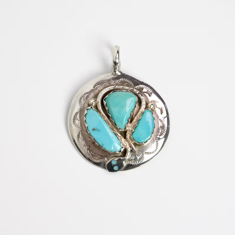 Rare Effie Calavasa Zuni Snake Pendant: Sleeping Beauty Turquoise Vault Find