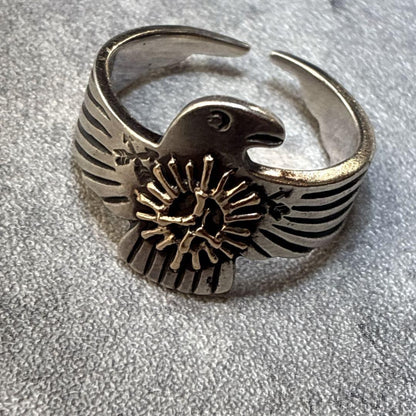 Rare US size 10 Thunderbird ring, 3 stars, 1 carat, 925 sterling silver.