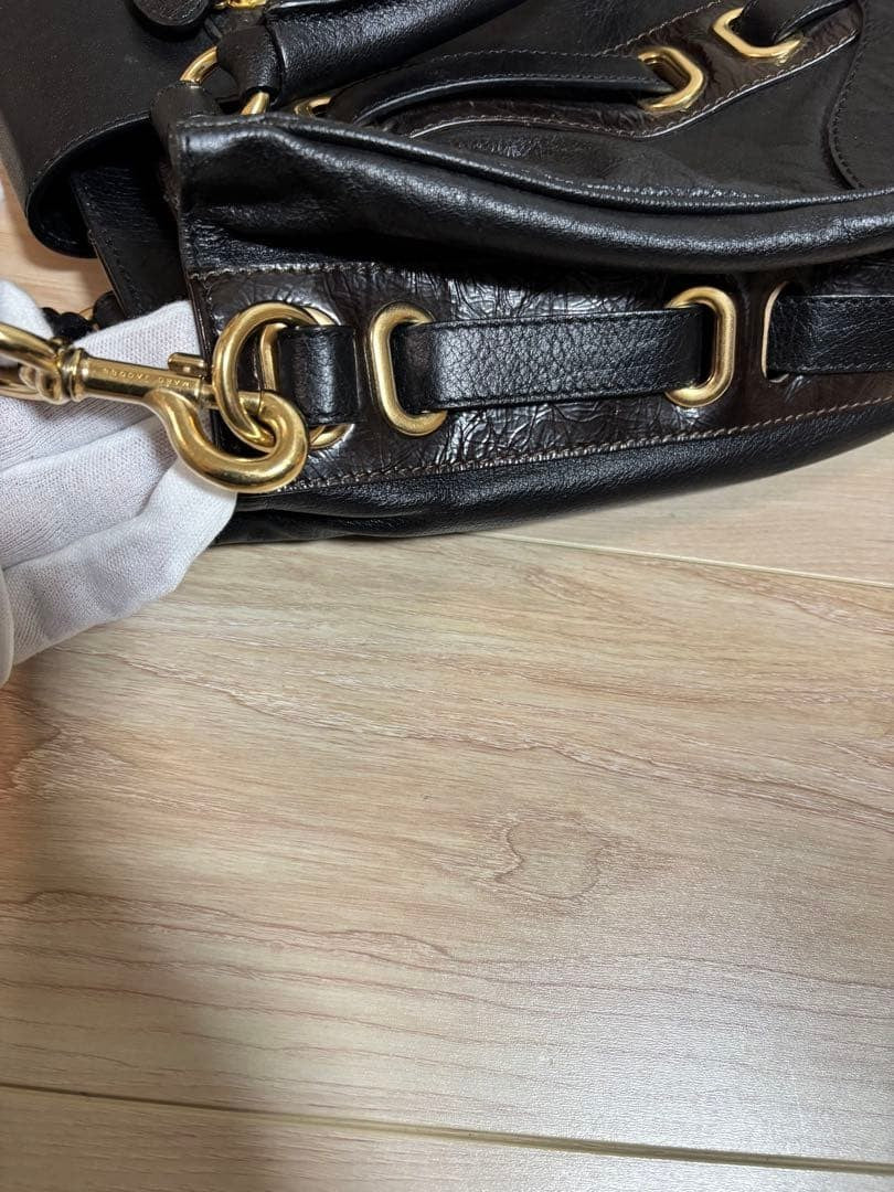 Marc Jacobs All Leather Black Shoulder Bag 2Way Handbag with Gold Hardware