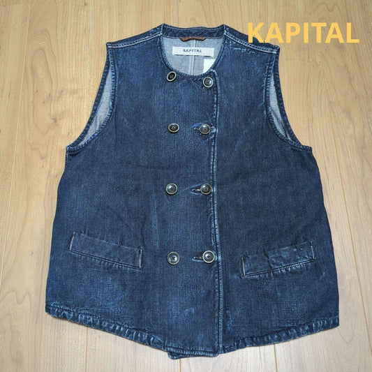 KAPITAL Denim double button Vest Cotton100% Used Excellent+ Vintage Japan