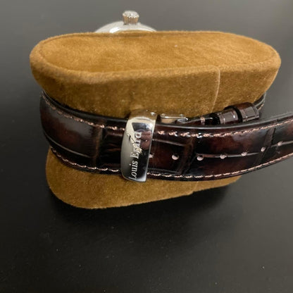 Louis Erard Automatic Watch White Dial Brown Strap Mens Vintage Swiss Rare Japan