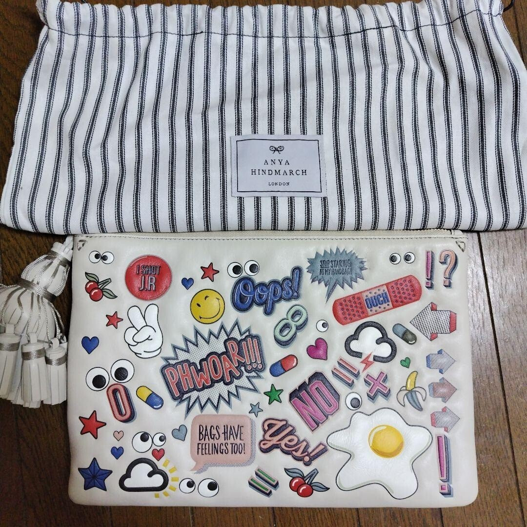 Anya Hindmarch stickers all-over Clutch Bag White
