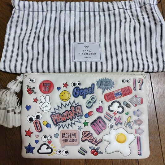 Anya Hindmarch stickers all-over Clutch Bag White