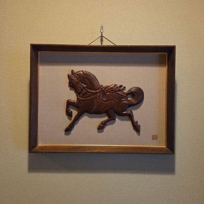 Showa Retro Vintage Lucky Horse Wooden Frame Genroku Horse