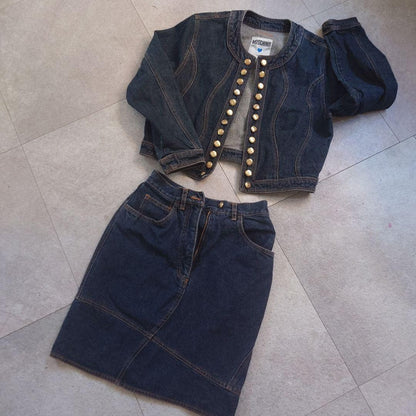 Vintage MOSCHINO Denim 2 Piece Jacket&Skirt Matching cloth Indigo